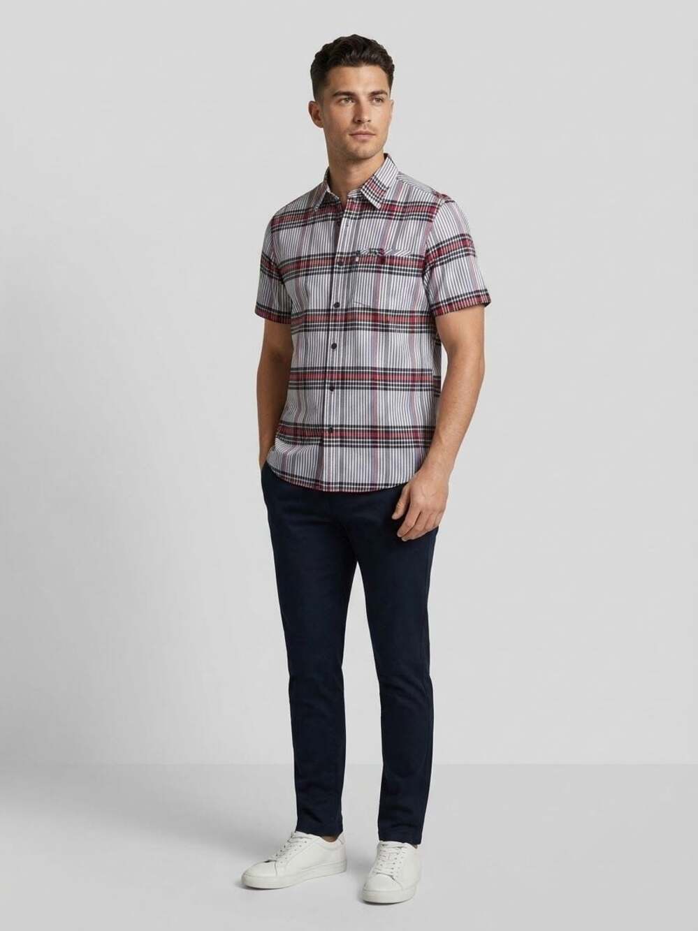 Jolt Men's Short Sleeve Plaid Button Down Shirt Red White Black